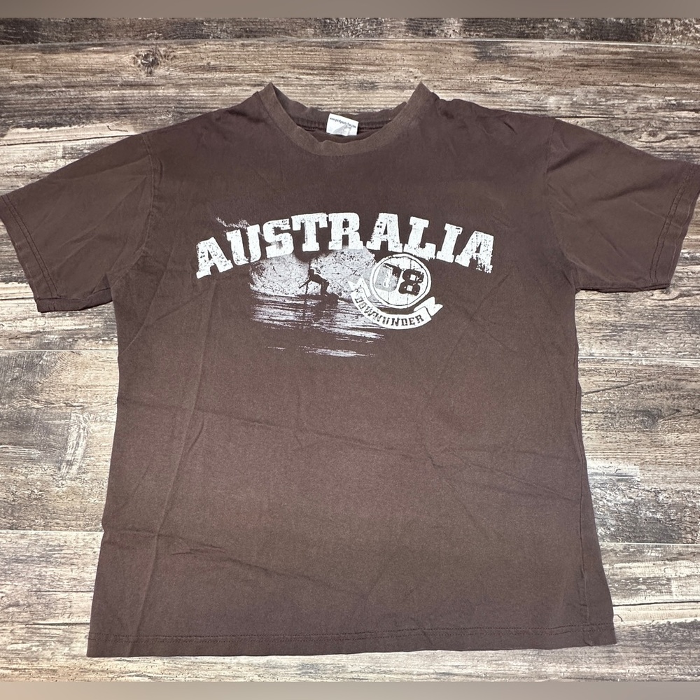 Y2K Australia Graphic Tee - Purely Australian Brown - Travel Shirt - Large - GUC
